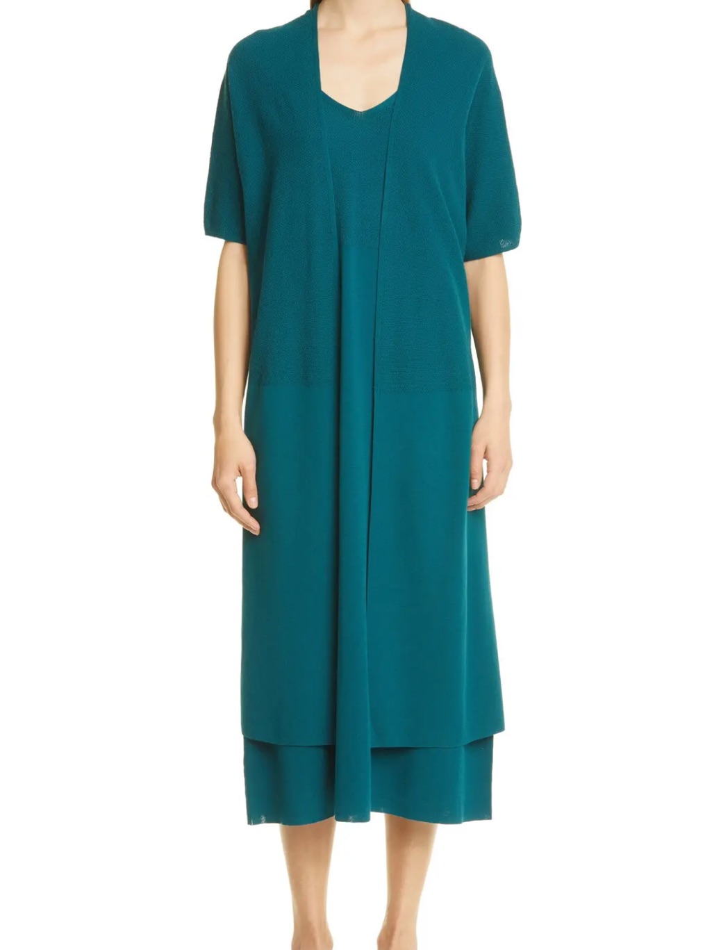 Lafayette 148 New York Cotton Crepe Open Front Cardigan Deep Lagoon Teal Size Xl